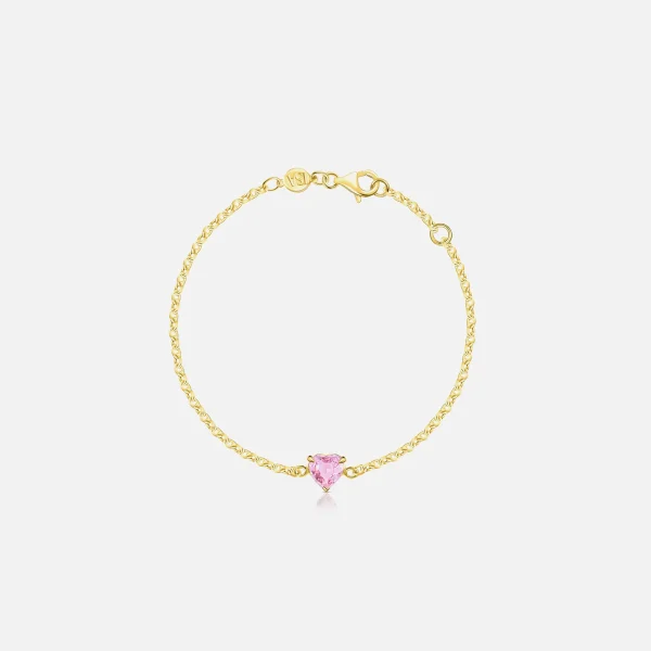 14k yellow gold pink sapphire heart bracelet elegant jewelry gift - KITH-SHOP