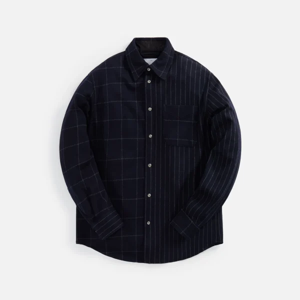 4s designs navy knit button down check stripe combo shirt - KITH-SHOP