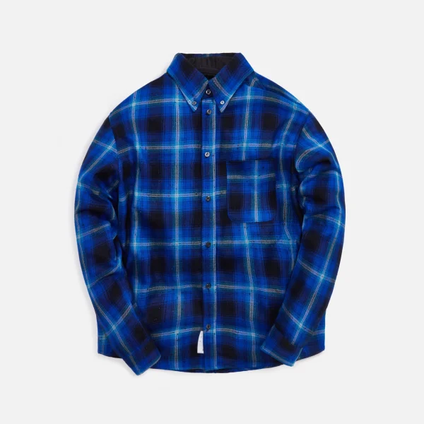 4s designs quilted button down shirt in merino wool blue - KITH-SHOP