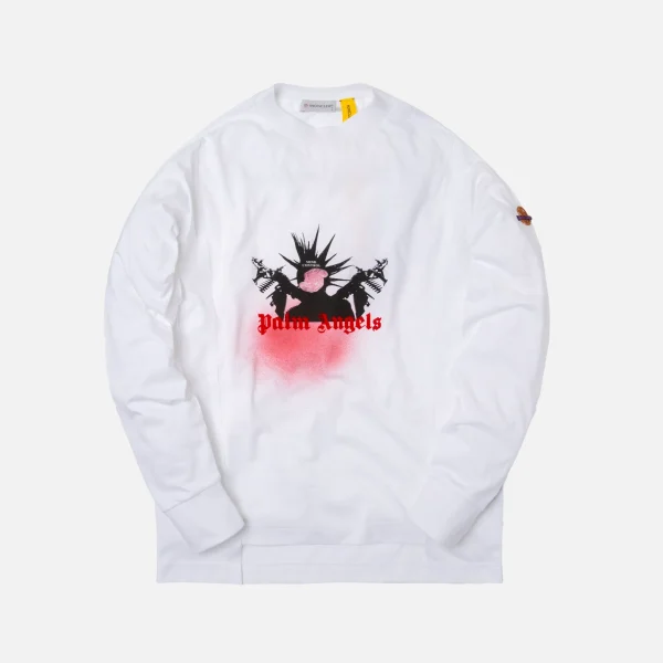 8 moncler palm angels long sleeve graphic crewneck tee white - KITH-SHOP