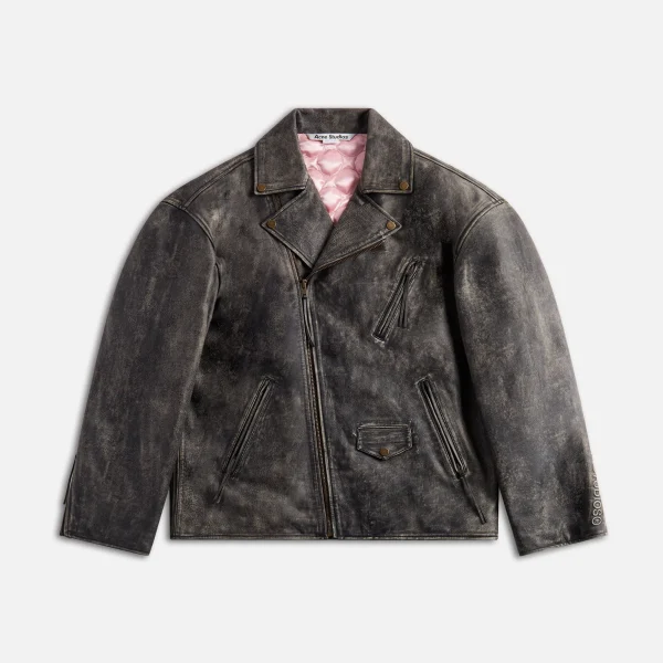 acne studios black biker sanded leather jacket - KITH-SHOP