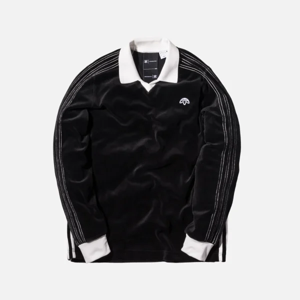 adidas originals by alexander wang velour long sleeve polo shirt black - KITH-SHOP