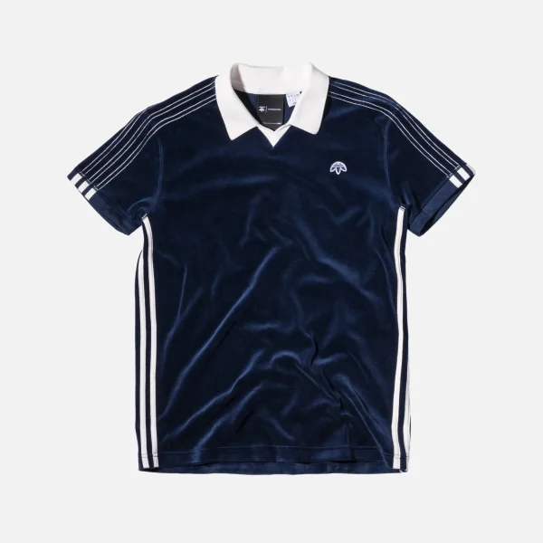 adidas originals by alexander wang velour polo shirt night indigo - KITH-SHOP