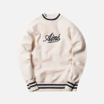 aim leon dore reverse fleece crewneck sweater natural - KITH-SHOP