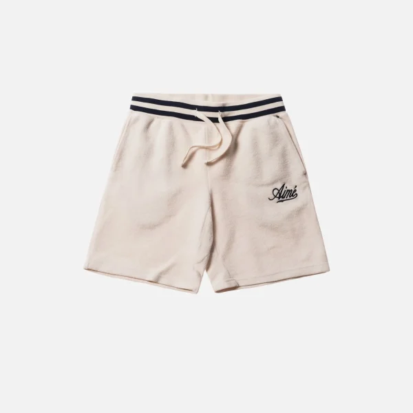 aim leon dore reverse fleece shorts in natural navy - KITH-SHOP