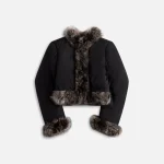 alexander wang black puffer cardigan with fur trim - KITH-SHOP