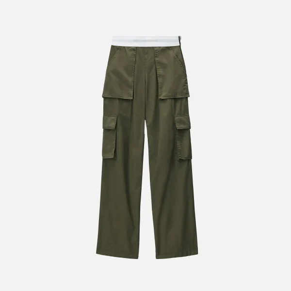 alexander wang cargo rave pants mid rise in army green - KITH-SHOP