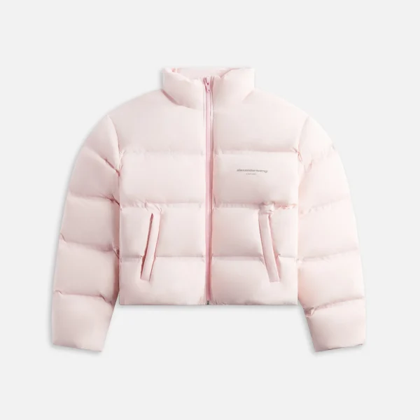 alexander wang reflective logo jacquard cropped puffer jacket light pink - KITH-SHOP