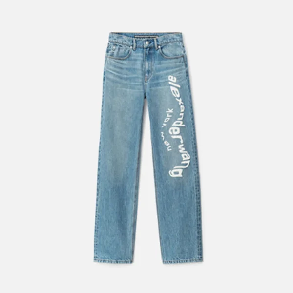 alexander wang vintage ez mid rise relaxed straight logo puff jeans - KITH-SHOP