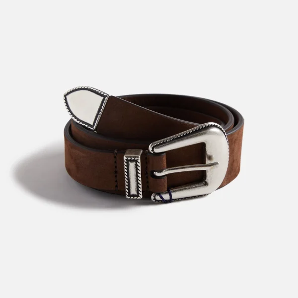 anderson s brown nubuck leather western narrowing belt with detailed design - KITH-SHOP