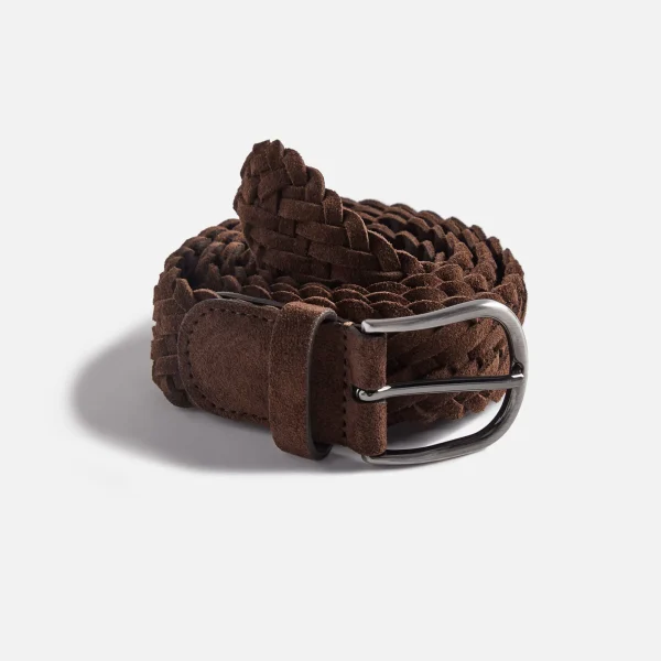 anderson s brown suede woven leather belt - KITH-SHOP