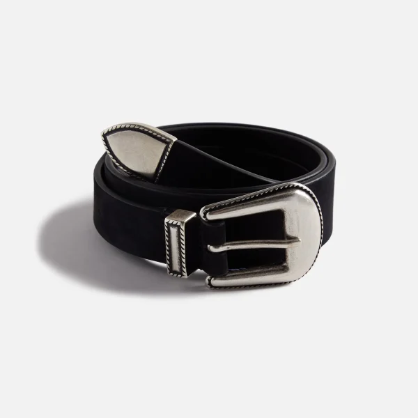 anderson s narrow western nubuck leather belt in black - KITH-SHOP