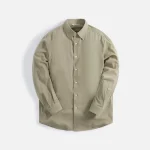 auralee hard twist wool viyella shirts in light khaki - KITH-SHOP