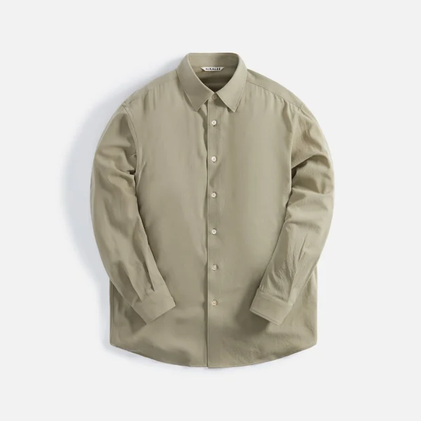 auralee hard twist wool viyella shirts in light khaki - KITH-SHOP