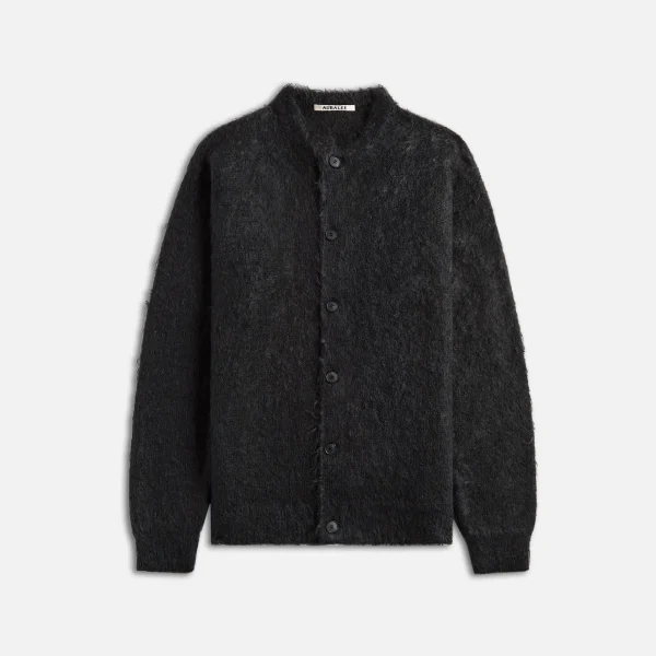 auralee luxe kid mohair brushed knit cardigan in ink black - KITH-SHOP