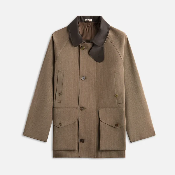 auralee olive brown wool cavalry twill laminated hunting jacket - KITH-SHOP