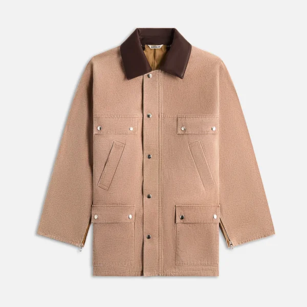 auralee washed organic canvas hunting jacket light brown - KITH-SHOP