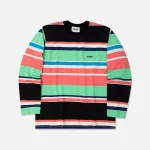 awake ny striped long sleeve embroidered logo tee black multi - KITH-SHOP