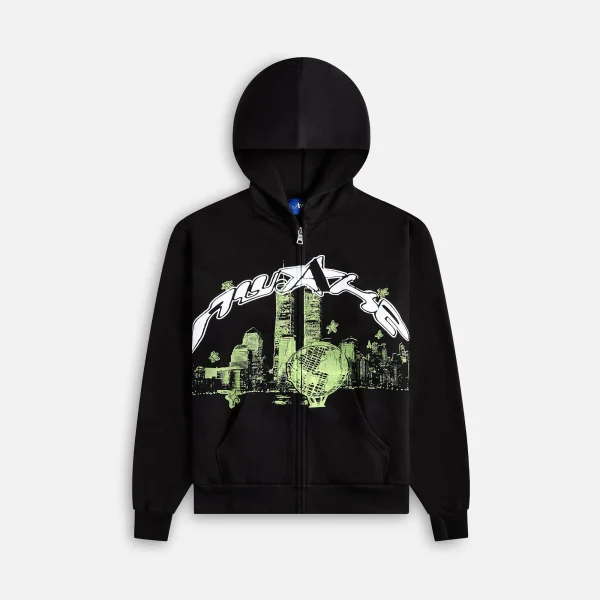 awake ny washed black skyline zip up hoodie - KITH-SHOP