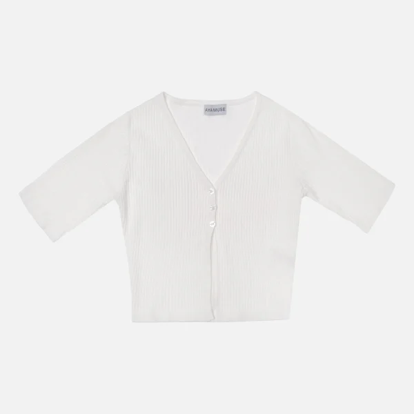 aya muse white ribbed 3 button cardigan elettra style - KITH-SHOP