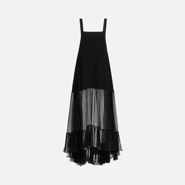 azeeza bellevue elegant poplin and chiffon dress in black - KITH-SHOP