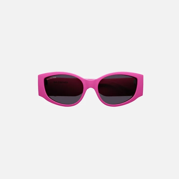 balenciaga acetate oversized sunglasses shiny fuchsia frame with grey lenses - KITH-SHOP