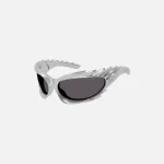 balenciaga extreme frame sunglasses metallic silver with smoke lens - KITH-SHOP