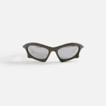 balenciaga pointed racing sunglasses grey frame with silver mirror lenses - KITH-SHOP