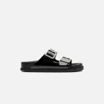 birkenstock women s arizona shiny leather sandals black - KITH-SHOP