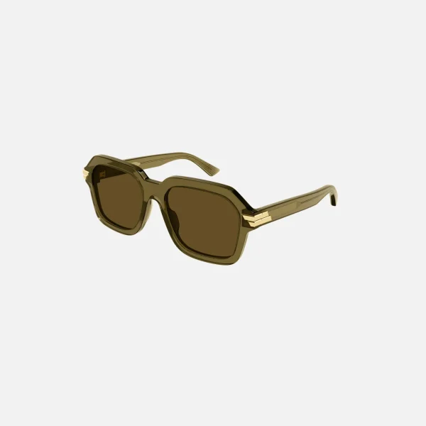 bottega veneta transparent brown rectangle sunglasses - KITH-SHOP