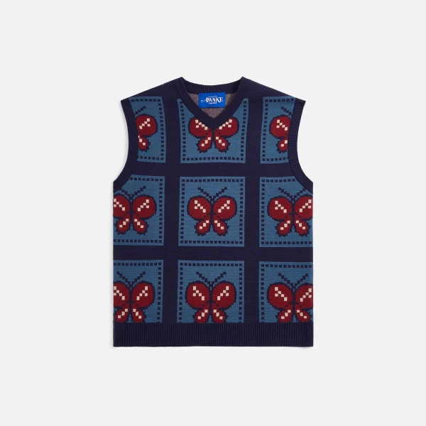 butterfly pattern sweater vest blue and red - KITH-SHOP