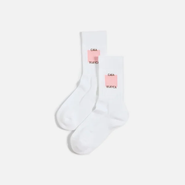 casablanca casa logo ribbed sport socks light pink - KITH-SHOP