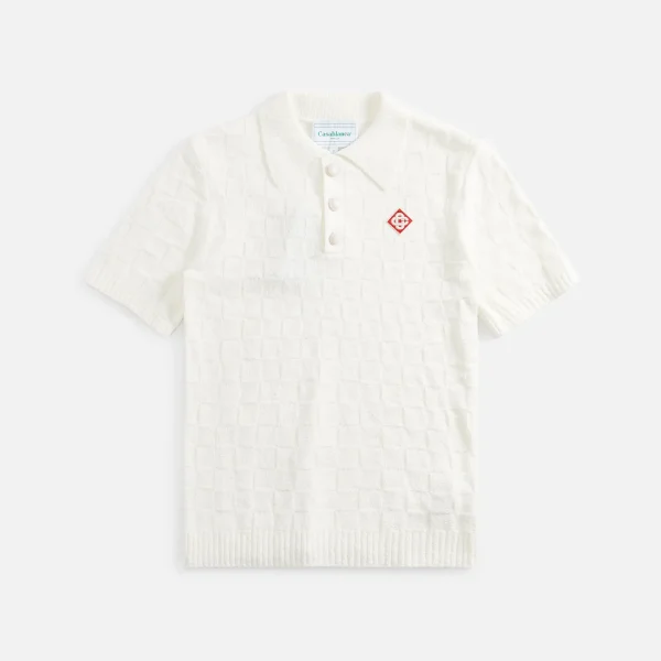 casablanca checked yoke boucl polo shirt white - KITH-SHOP