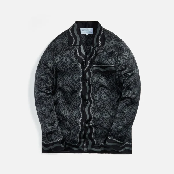 casablanca long sleeve silk monogram ping pong pajama shirt black - KITH-SHOP