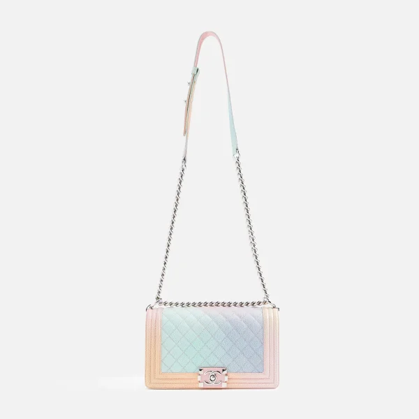 chanel inspired caviar leather rainbow boy bag multicolor design by wgaca - KITH-SHOP