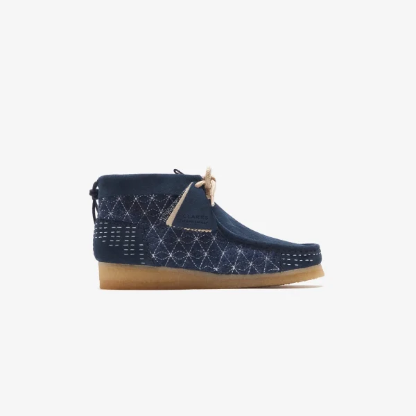 clarks wallabee shashiko leather boots navy - KITH-SHOP