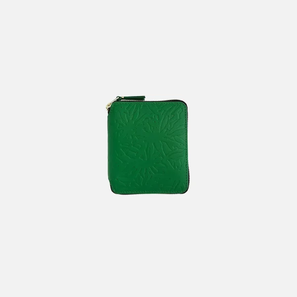 comme des gar ons embossed forest green zip around wallet - KITH-SHOP