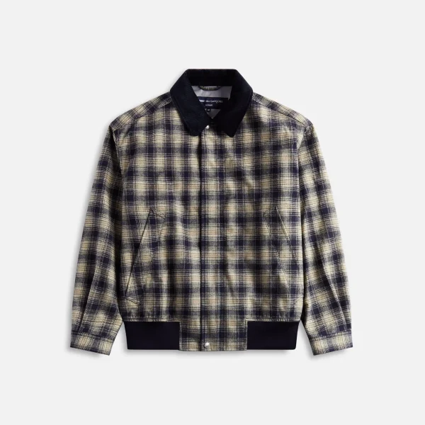 comme des gar ons homme navy cotton flannel check triple layer shirt - KITH-SHOP