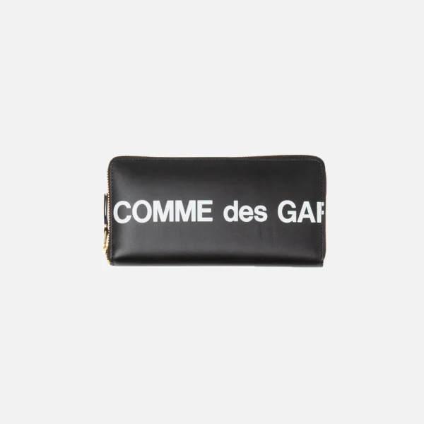 comme des gar ons large zip around wallet with big logo black - KITH-SHOP