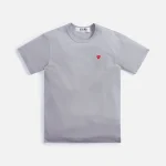 comme des gar ons play small grey t shirt with red heart logo - KITH-SHOP