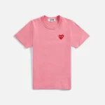 comme des gar ons play women s pink heart logo t shirt - KITH-SHOP