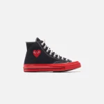 converse x comme des gar ons play cdg red sole high top shoes black - KITH-SHOP