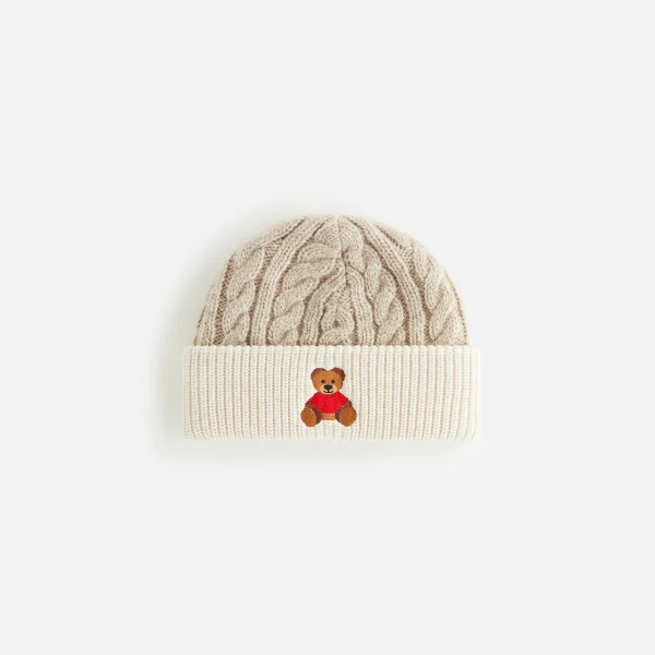 cozy christmas teddy bear beanie for kids heather oatmeal - KITH-SHOP