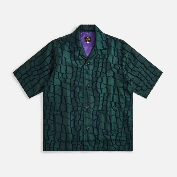 crocodile cut jacquard cabana shirt in green stylish needles design - KITH-SHOP