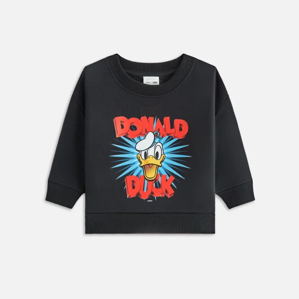 disney x kith baby donald duck nelson crewneck sweatshirt black - KITH-SHOP