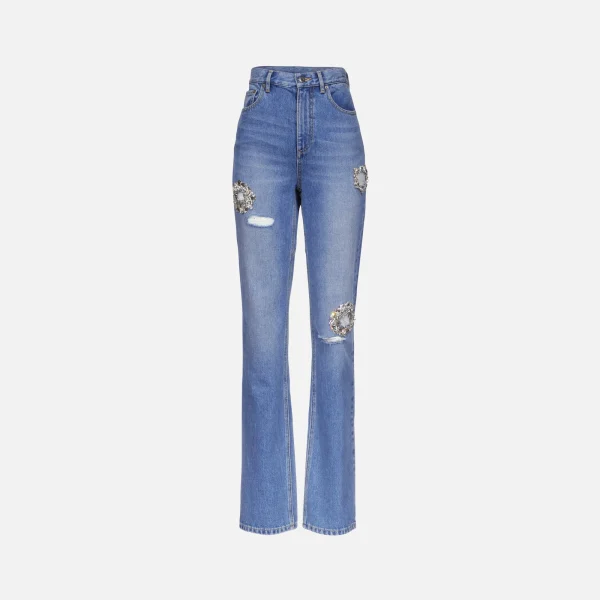 distressed crystal jeans light indigo wash - KITH-SHOP