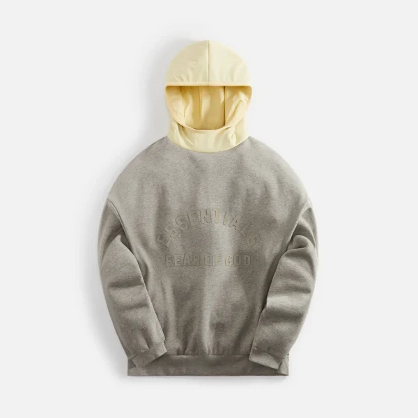 essentials nylon fleece hoodie dark heather oatmeal ink 1 - KITH-SHOP