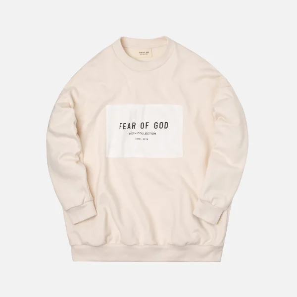 fear of god cream crewneck sweatshirt with patch logo - KITH-SHOP