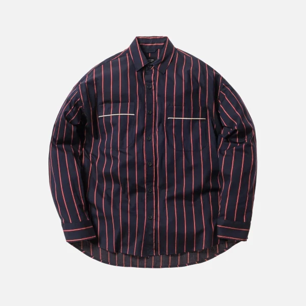 fear of god oversized piped button up shirt navy red - KITH-SHOP