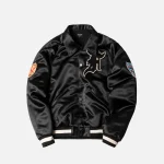 fear of god satin manuel baseball coaches jacket black 5th collection - KITH-SHOP